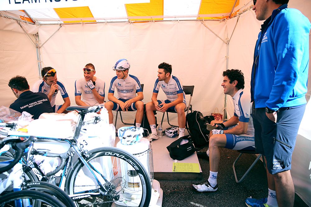 Novo Nordisk riders relax ahead of the start