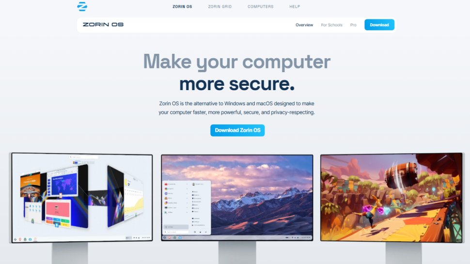 Website screenshot of Zorin OS (January, 2026)