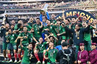 Mexico players celebrate after winning the CONCACAF Gold Cup in 2023.