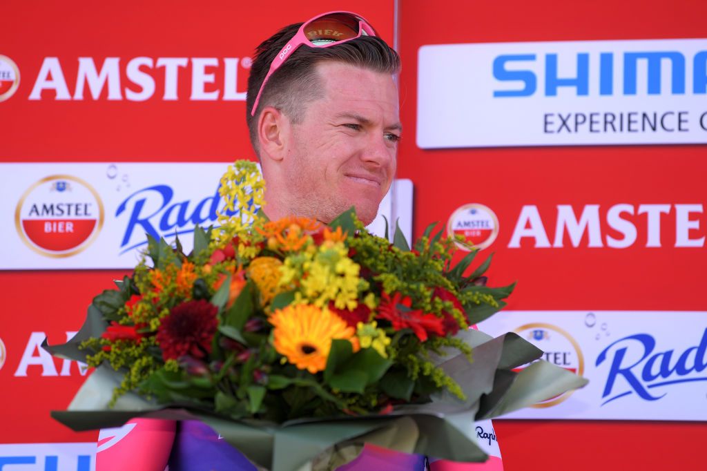 Simon Clarke on the podiun at Amstel Gold Race