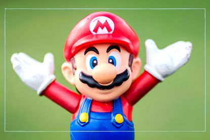 a extreme close up of a Mario figurine - from the video game Super Mario by Nintendo
