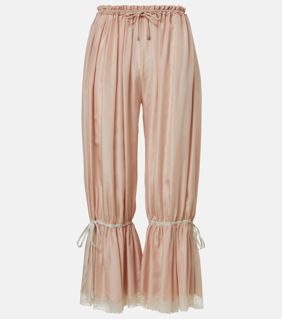 Lace-Trimmed Silk Pongé Cropped Pants