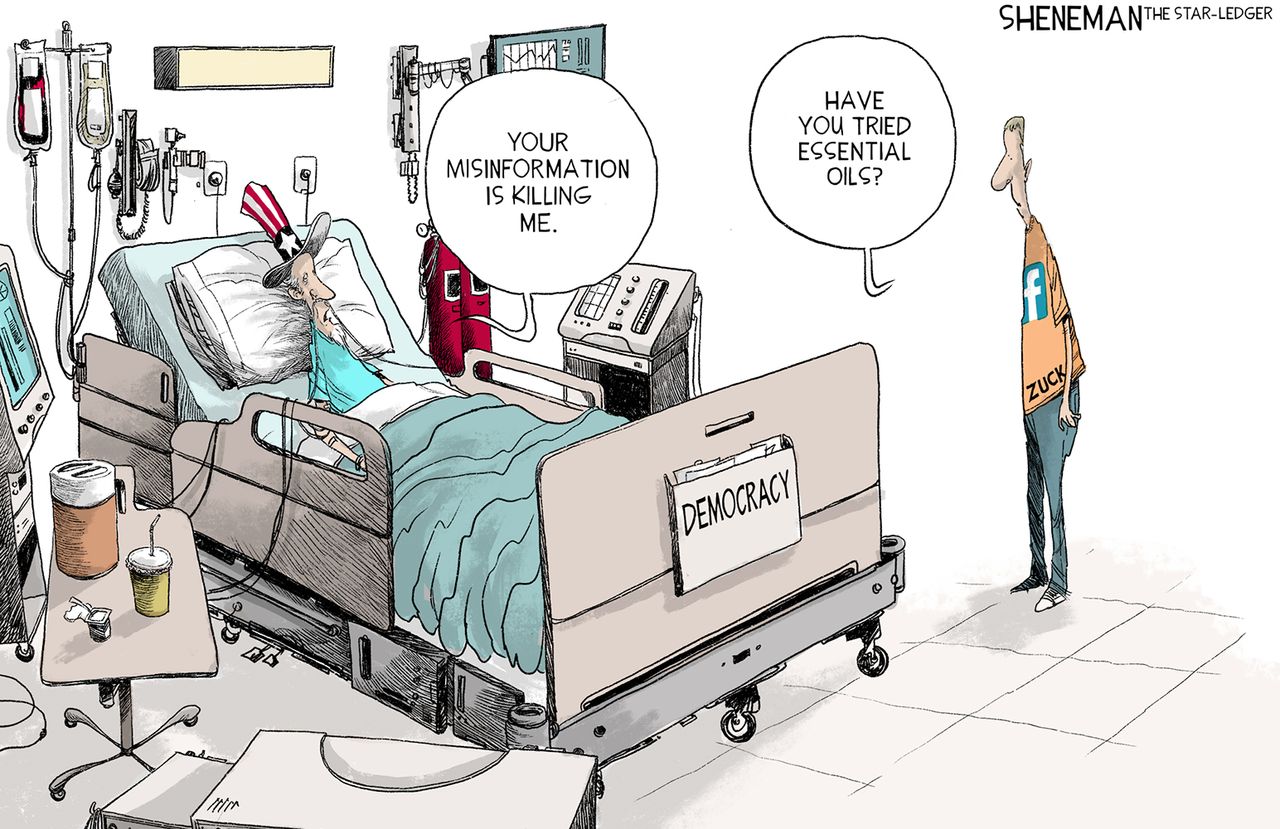 Political Cartoon U.S. Facebook misinformation Zuckerberg