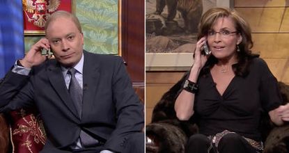 The real Sarah Palin and fake Vladimir Putin chat (and jam) on The Tonight Show