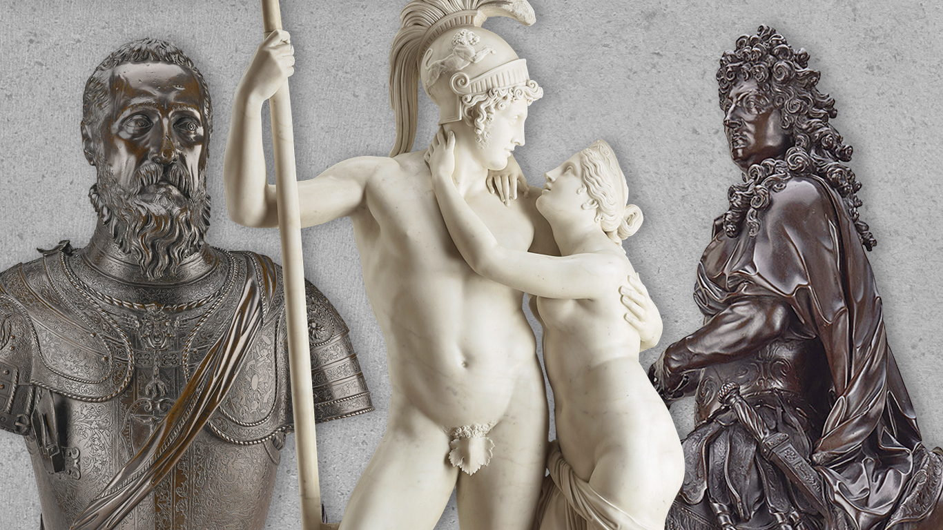 Three statues from the Royal collection trust in a collage