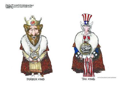 Editorial cartoon business Burger King taxes