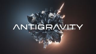 A futuristic urban scape in the tiny planet style, with the 'Antigravity' brand logo