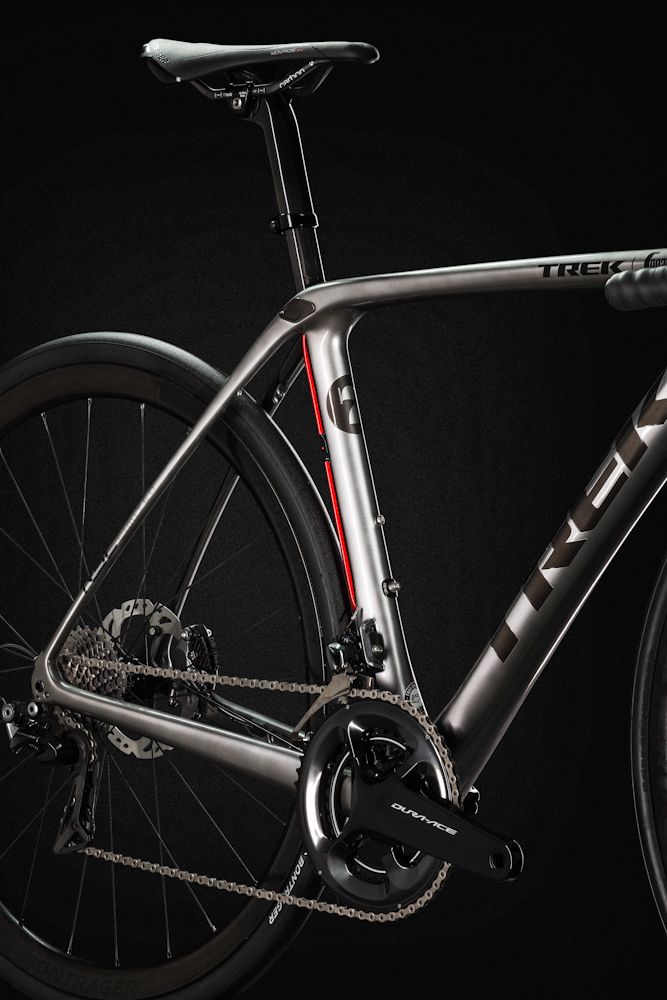 Silver with black and red trim on Degenkolb's custom Trek Domane SLR Disc