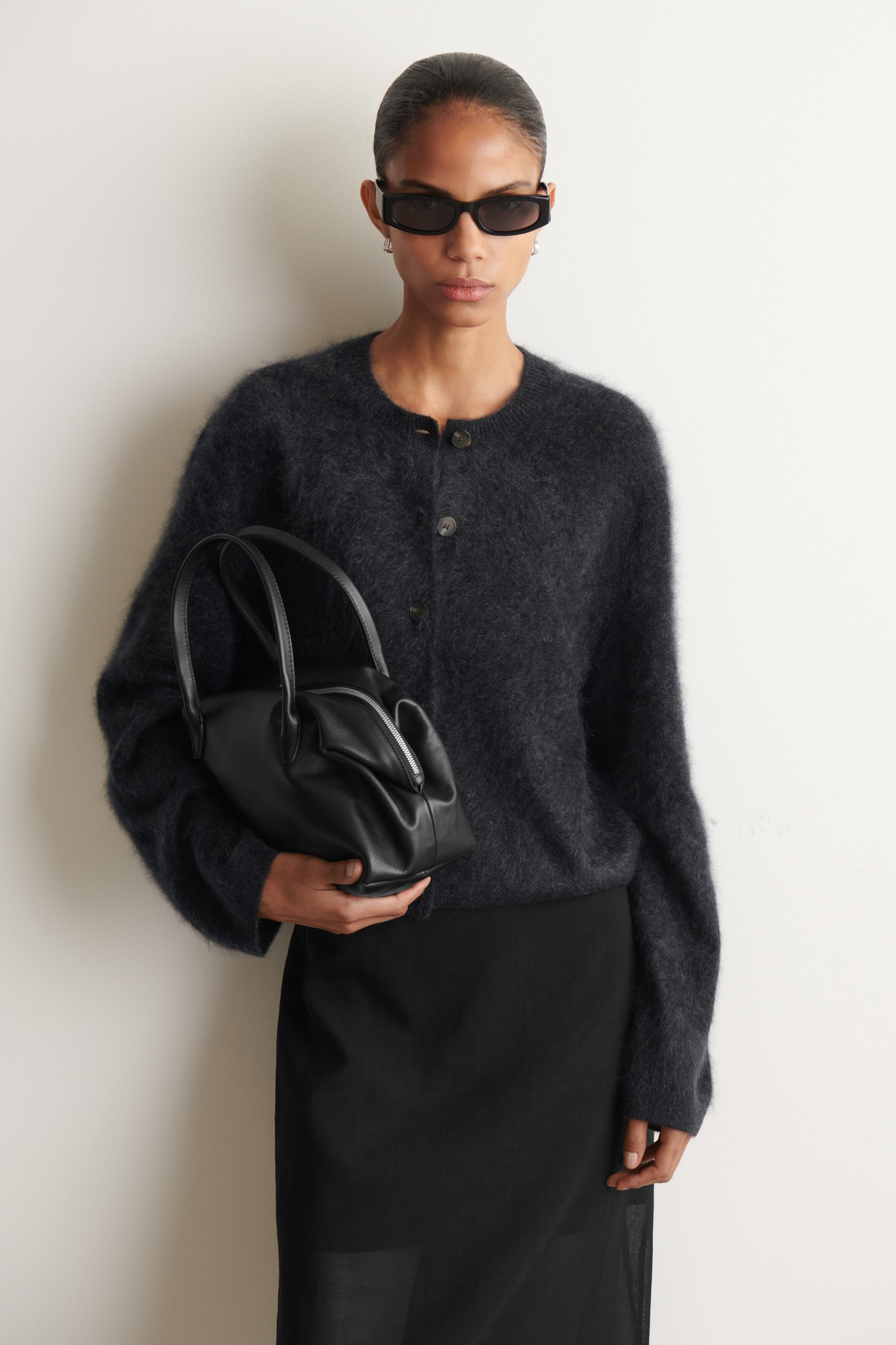 Brushed Pure Cashmere Crew-Neck Cardigan