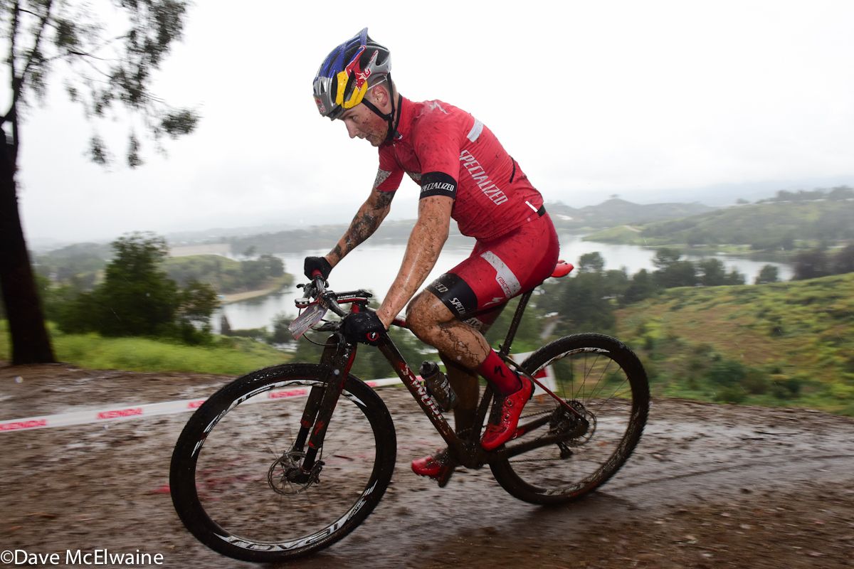 Simon Andreassen (Specialized) leading by ten seconds at the top of the climb on lap one
