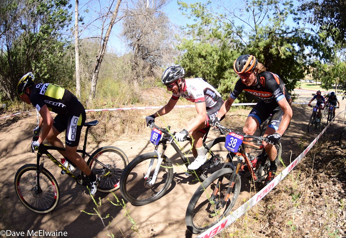 Barry Wicks (Kona) makes his way up the inside of the fire road.