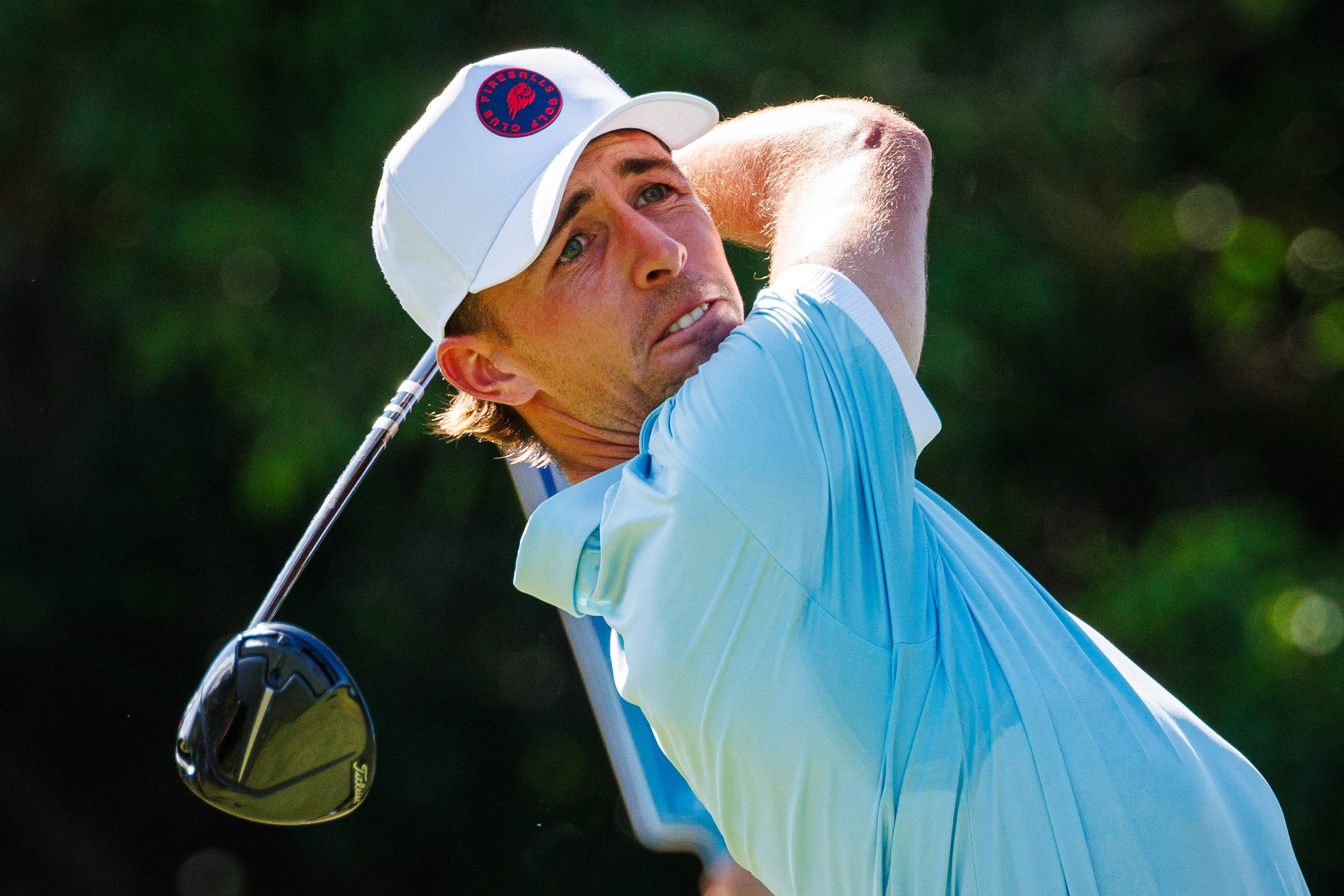 David Puig hits a driver off the tee