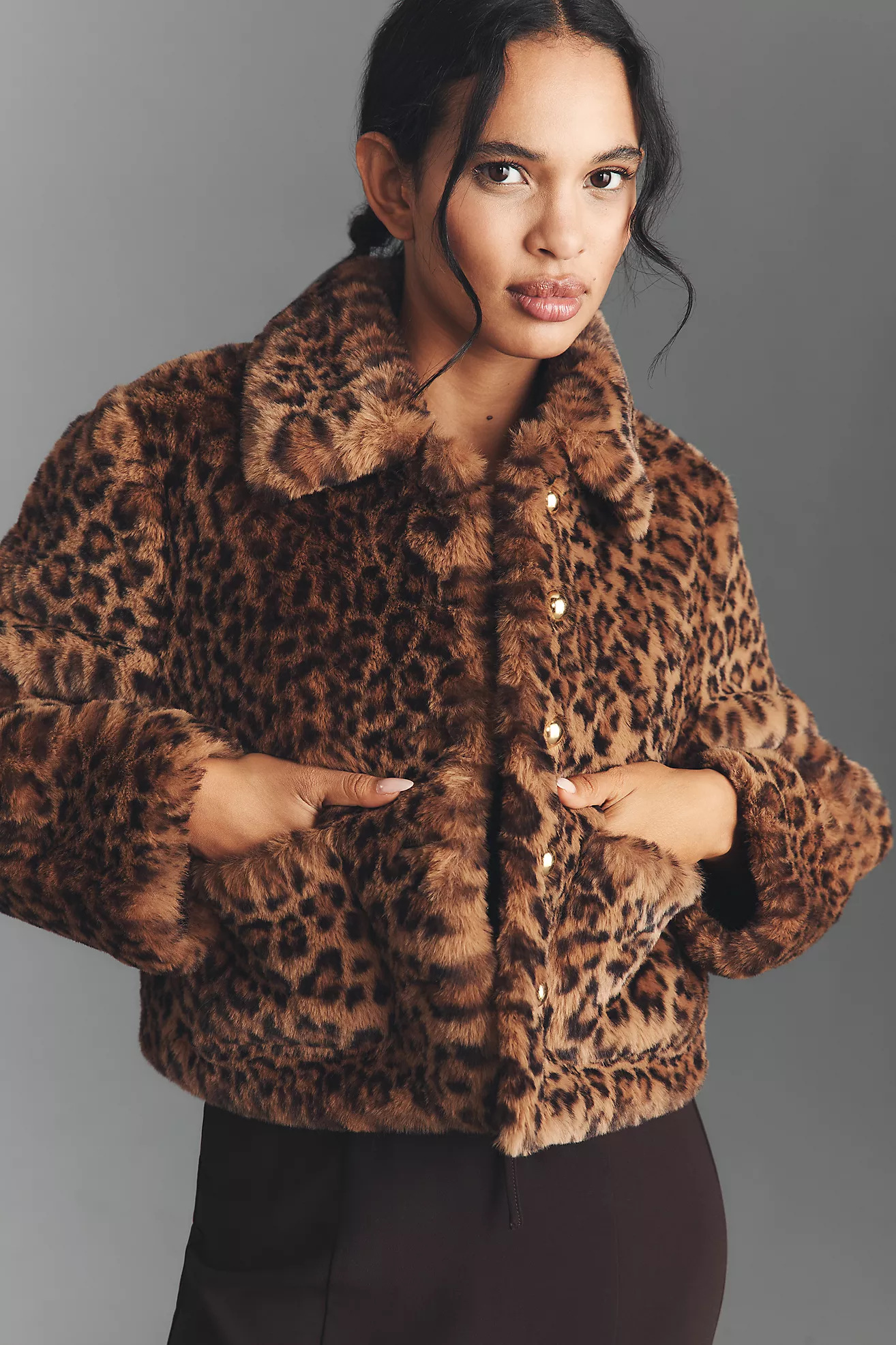 Maeve Faux-Fur Leopard Crop Jacket
