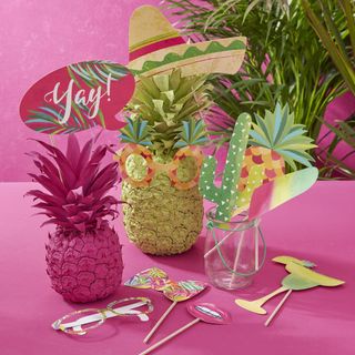 pink wall pineapples and fruit props