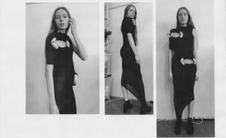 Model wearing black dress