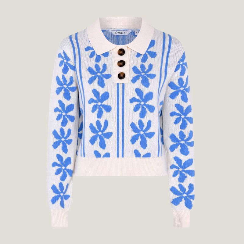 A blue and white floral jumper by Omnes