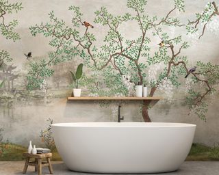 Chinoiserie wallpaper in bathroom
