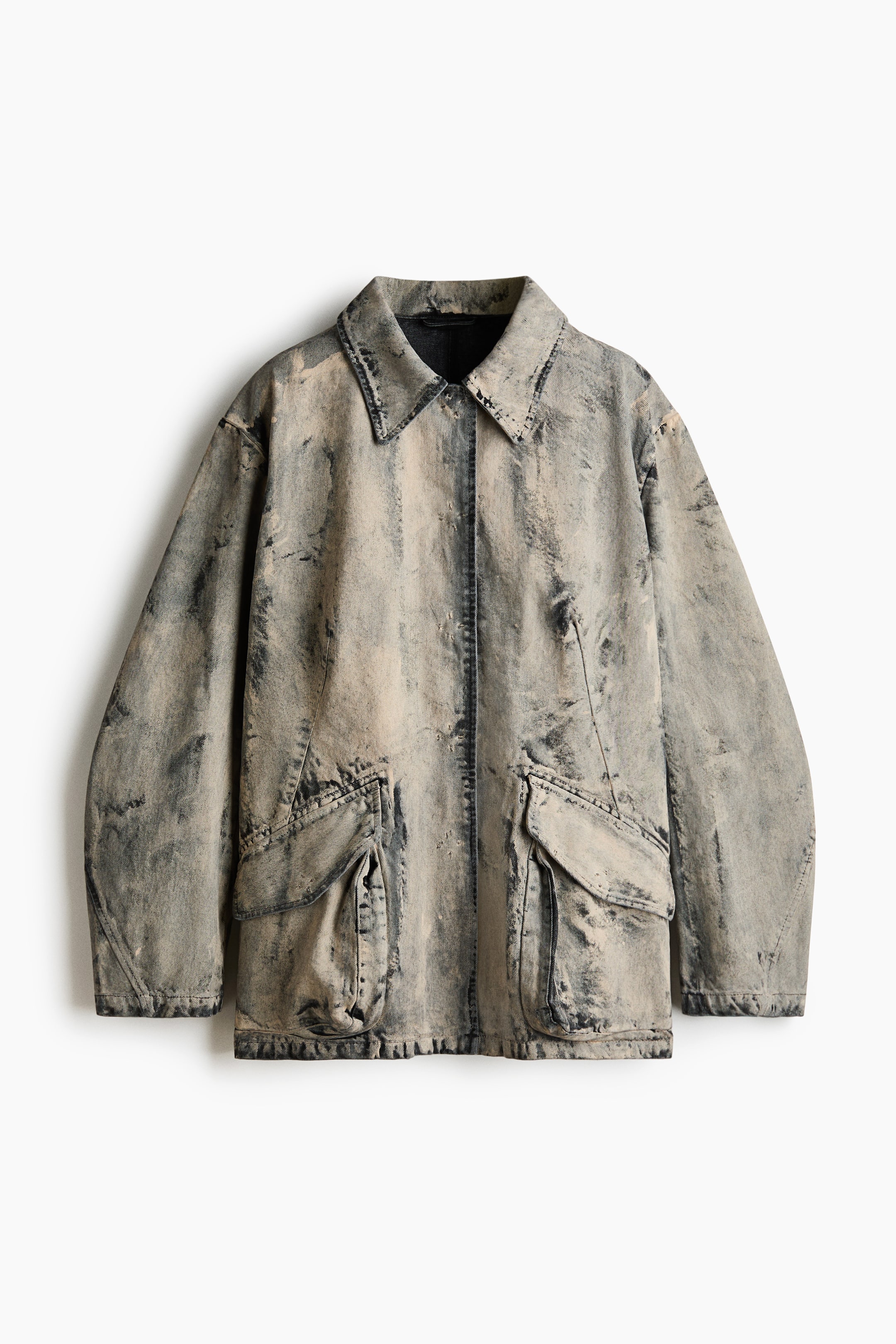 Painted-Look Denim Jacket - Grey