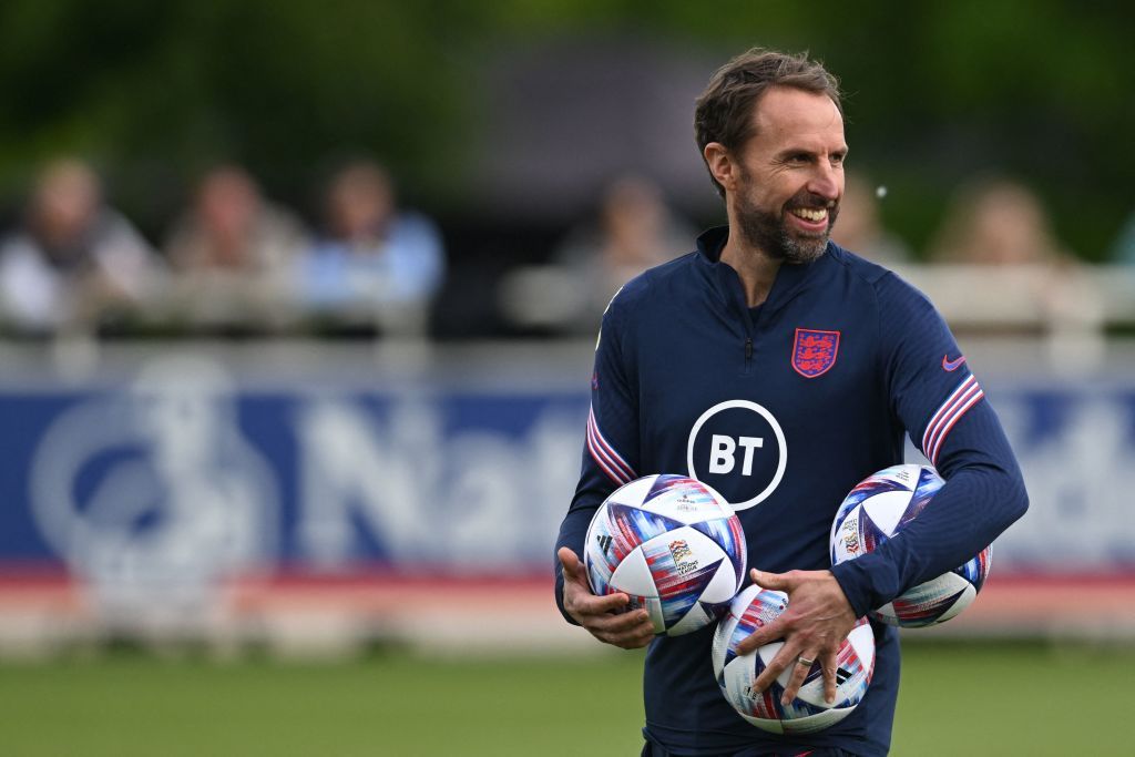 Gareth Southgate reacts as he leads a training session of the England&#039;s football team at the St George&#039;s Park stadium in Burton-upon-Trent on May 30, 2022 as part of the team&#039;s preparation for the upcoming UEFA Nations League.