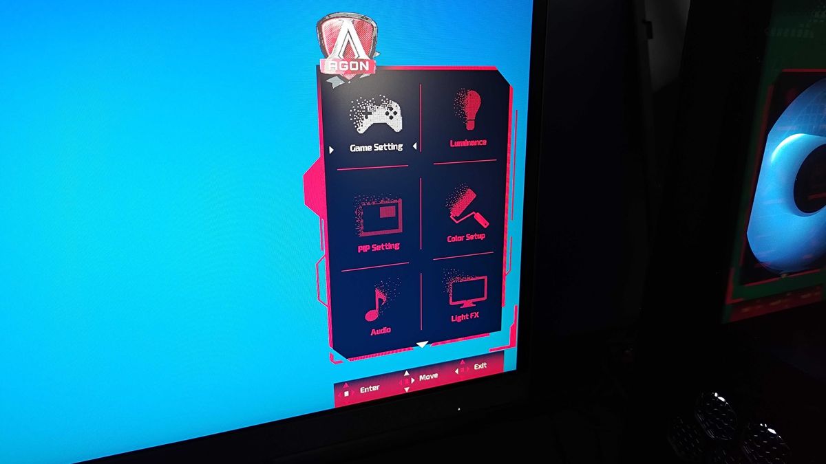 AOC AGON Pro AG246F OSD menu with grid of options