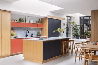 wood and orange kitchen