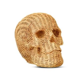 Halloween Brown Faux Rattan Resin Skull Tabletop Decor, 5.5 In, by Way to Celebrate