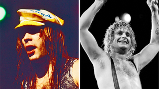 Photos of Bruce Dickinson and Ozzy Osbourne onstage in the 1980s