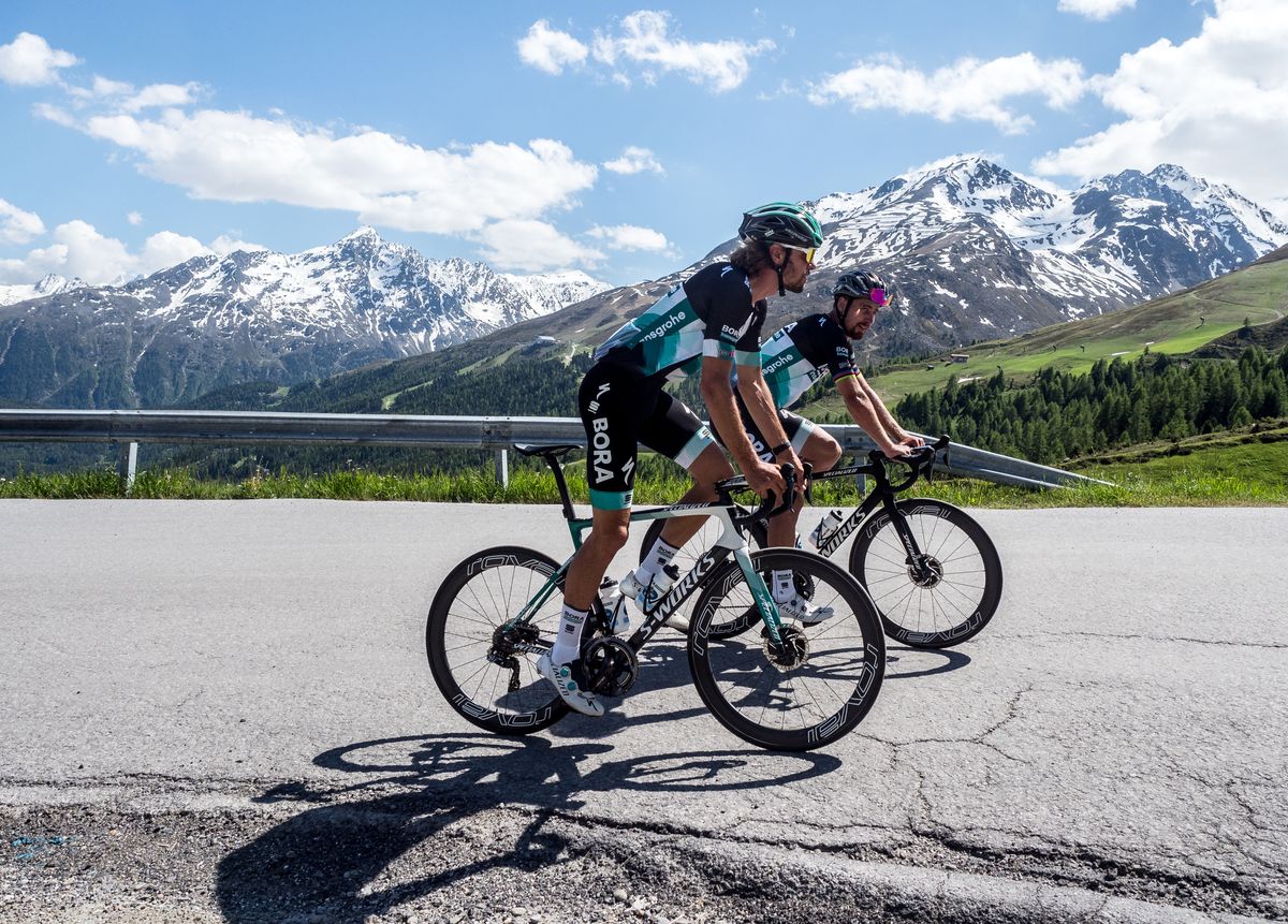 Peter Sagan and Daniel Oss at Bora-Hansgrohe's collective training camp in Austria.