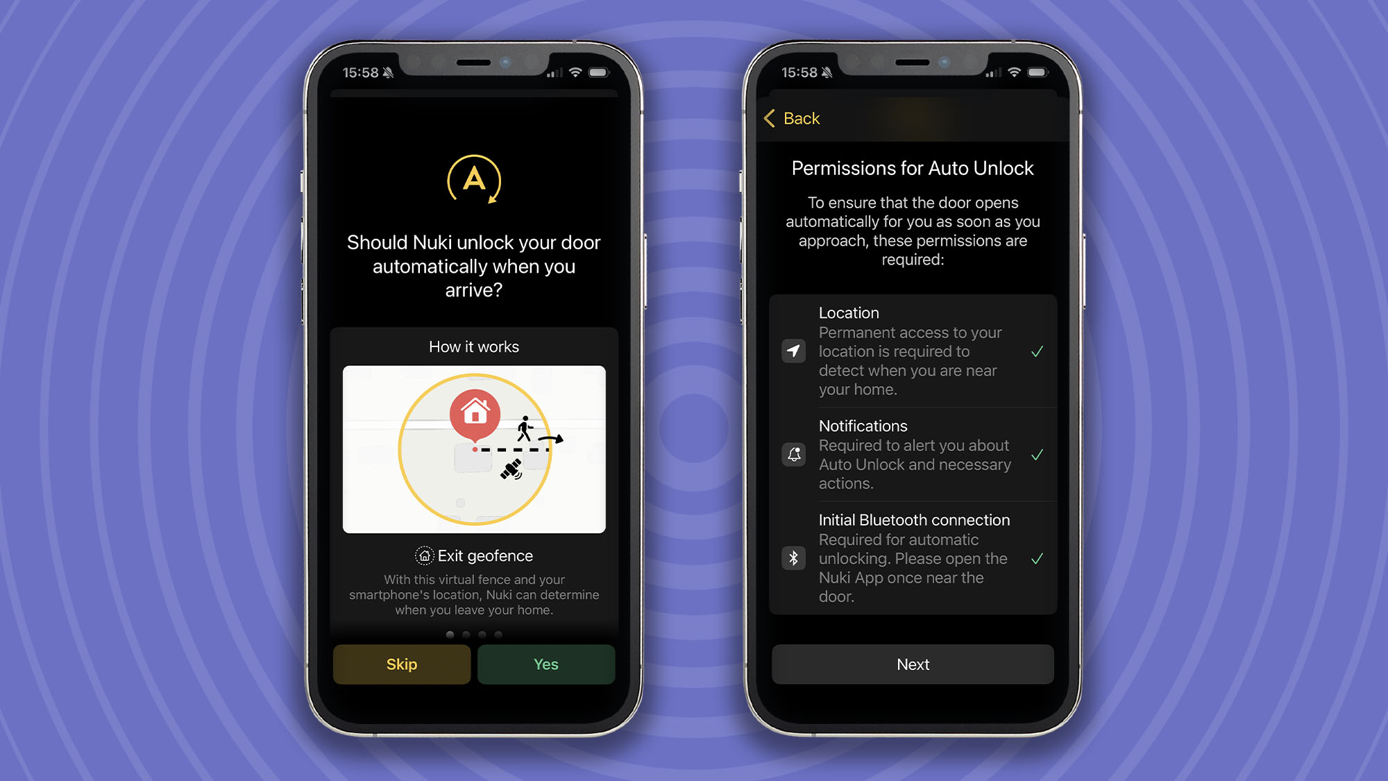 Auto unlock settings for Ultion Nuki smart lock in mobile app