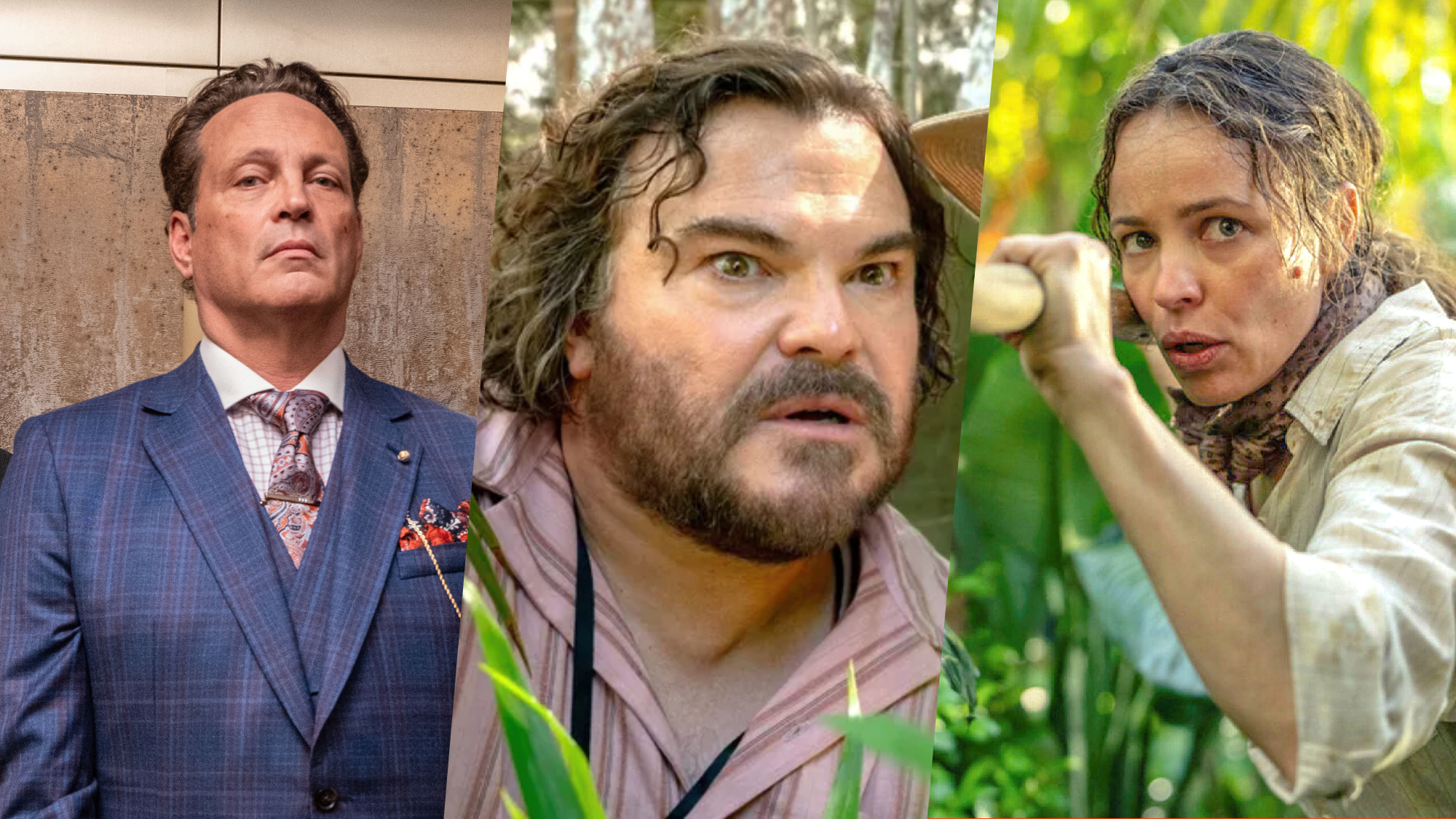 L-R: A photo collage containing images of Vince Vaughn in "Mike &amp; Nick &amp; Nick &amp; Alice," Jack Black in "Anaconda," and Rachel McAdams in "Send Help"