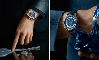 4 minutes, 80.61 seconds At 108 – 118°C, turns out a syrupy treat. Left, Classic Fusion Blue Chronograph with King Gold case and bracelet; HUB1143 self-winding chronograph movement; blue sunray dial with central 30-minute and continuous seconds counters, £36,500, by Hublot. Coat, £650, by Boss. Jacket (worn underneath), £1,195, by Pringle of Scotland 5 minutes, 39.71 seconds At 123 – 133°C, will give something smoothly sculptural. ​Right, World Time chronograph with white gold case and blue guilloche opaline dial; 5930G chronograph movement; 30-minute counter, day and night indicator; travel time function; and navy blue alligator strap, £56,430, by Patek Philippe, from David M Robinson. Jacket, £1,400, by Paul Smith