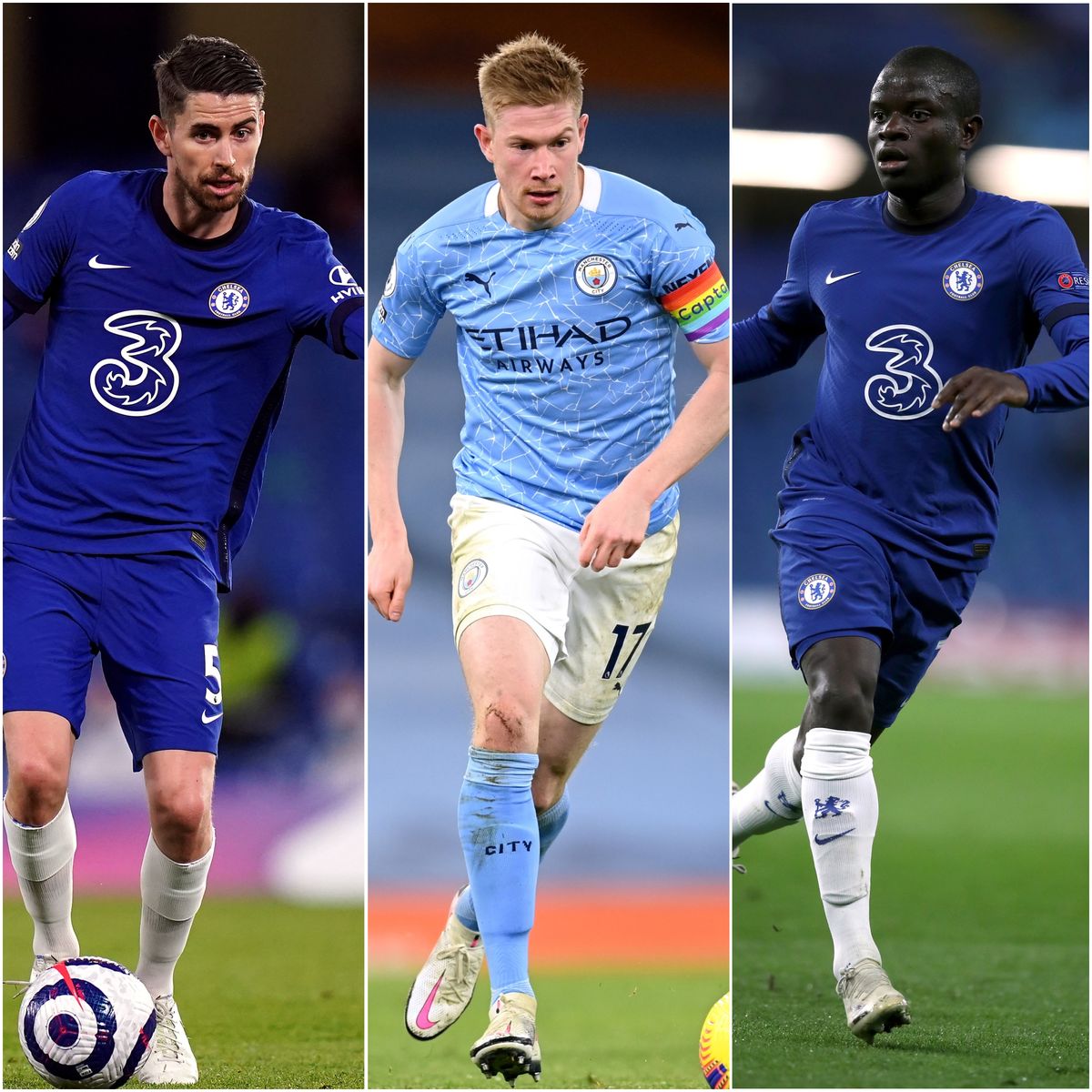 Jorginho, Kevin De Bruyne and N’Golo Kante have been shortlisted for UEFA Men’s Player of the Year