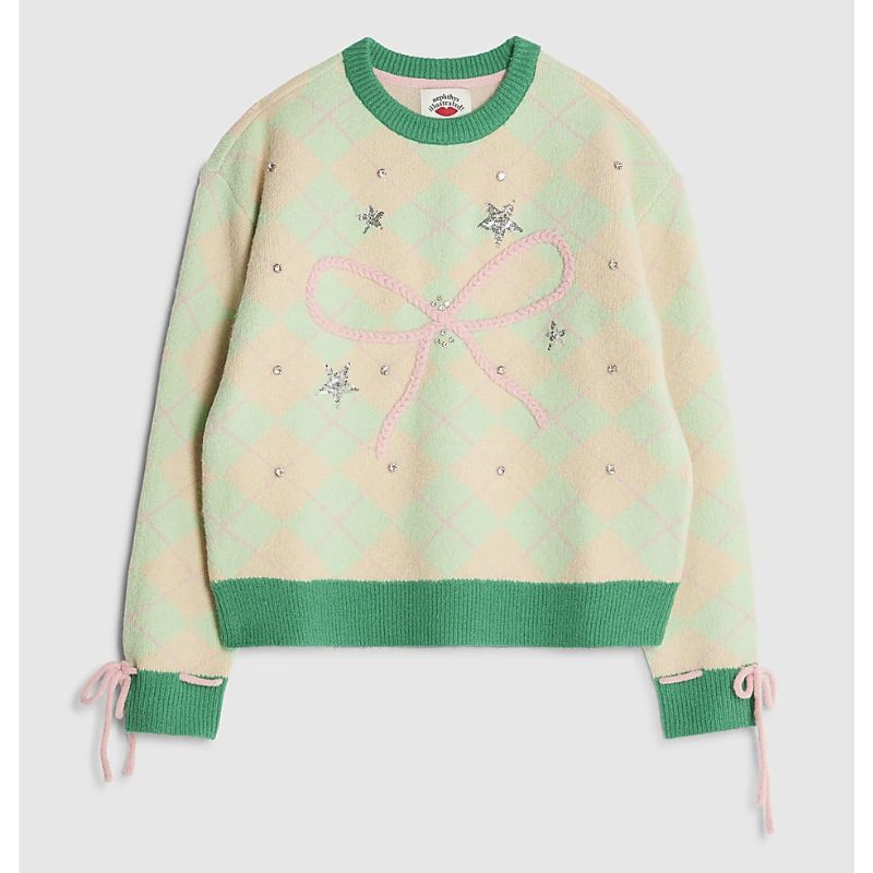 River Island , Nephthys Green Bow Christmas jumper
