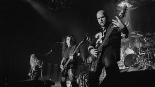 Slayer, L-R Jeff Hanneman,Tom Araya and Kerry King performing at Roseland Ballroom, New York 17 February 1995