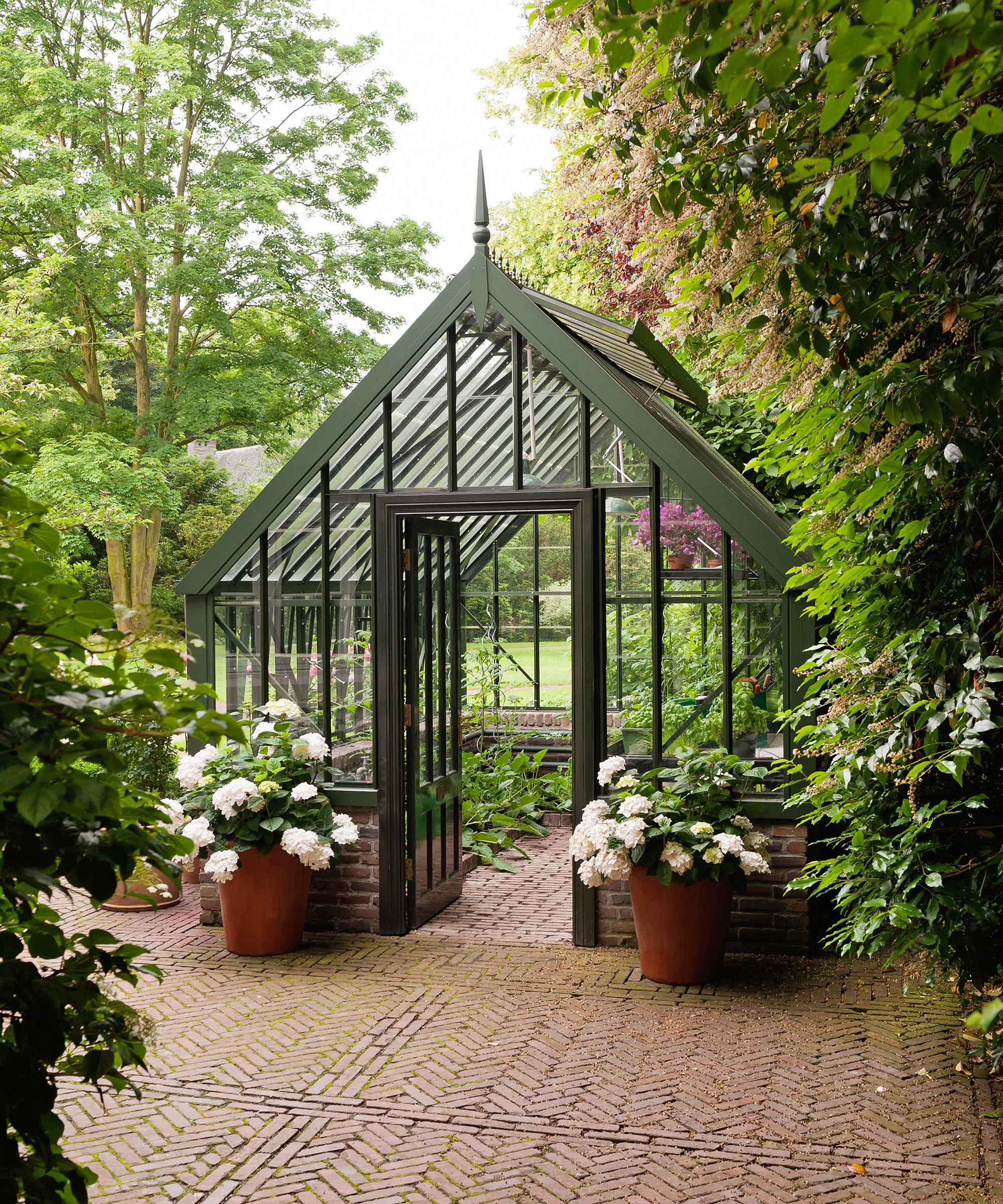 Victorian style glasshouse in garden
