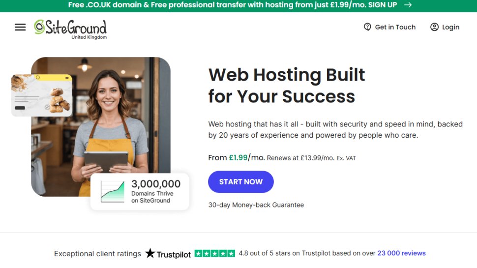 Website screenshot of SiteGround (August, 2025)