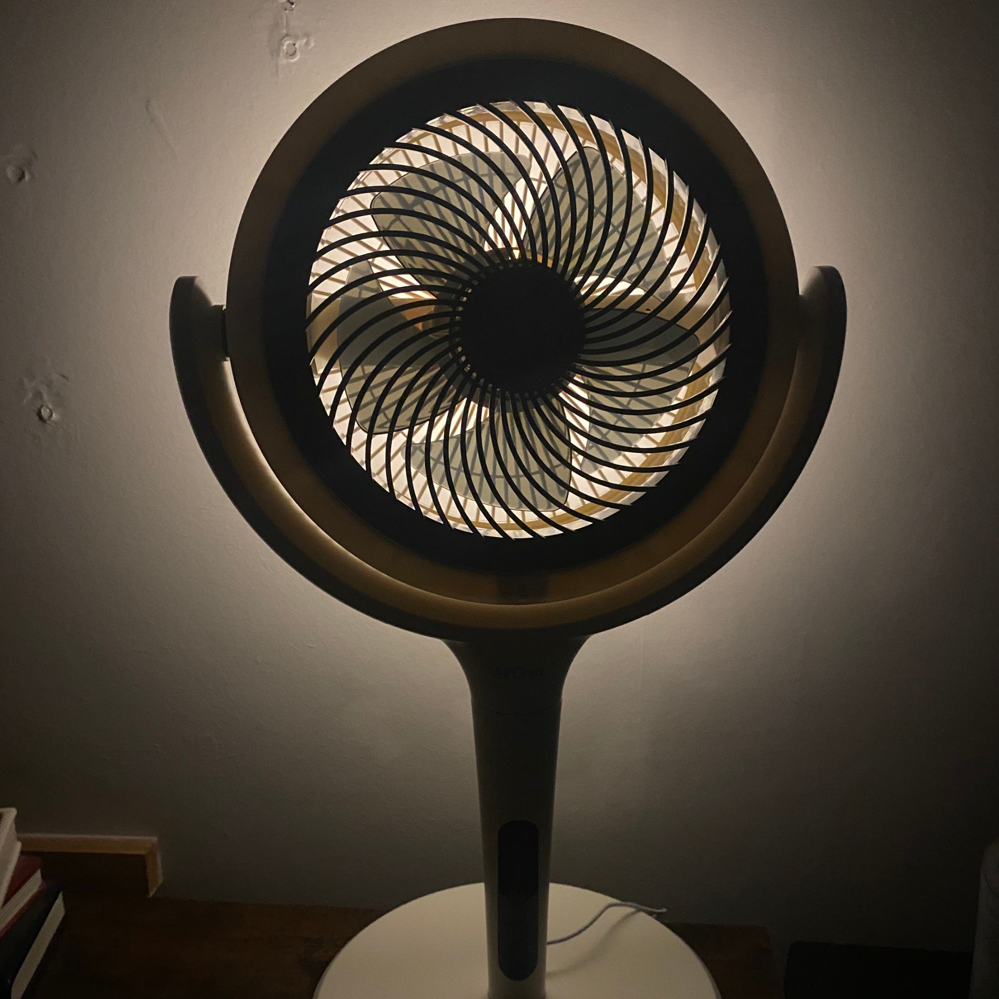 AirCraft LUME Quiet Air Circulator Fan with the ambient backlight on full brightness