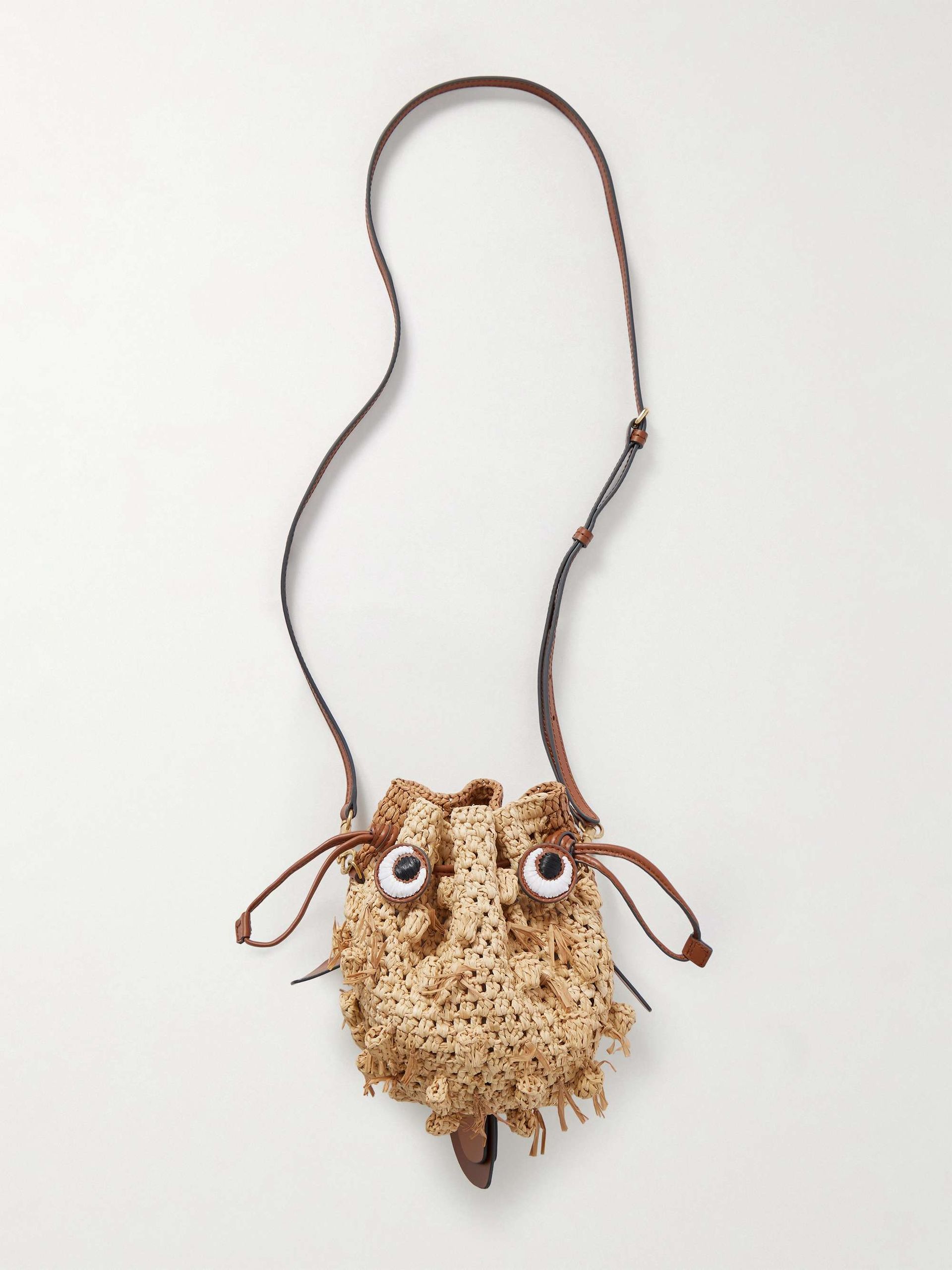 Blowfish Leather-Trimmed Raffia Shoulder Bag