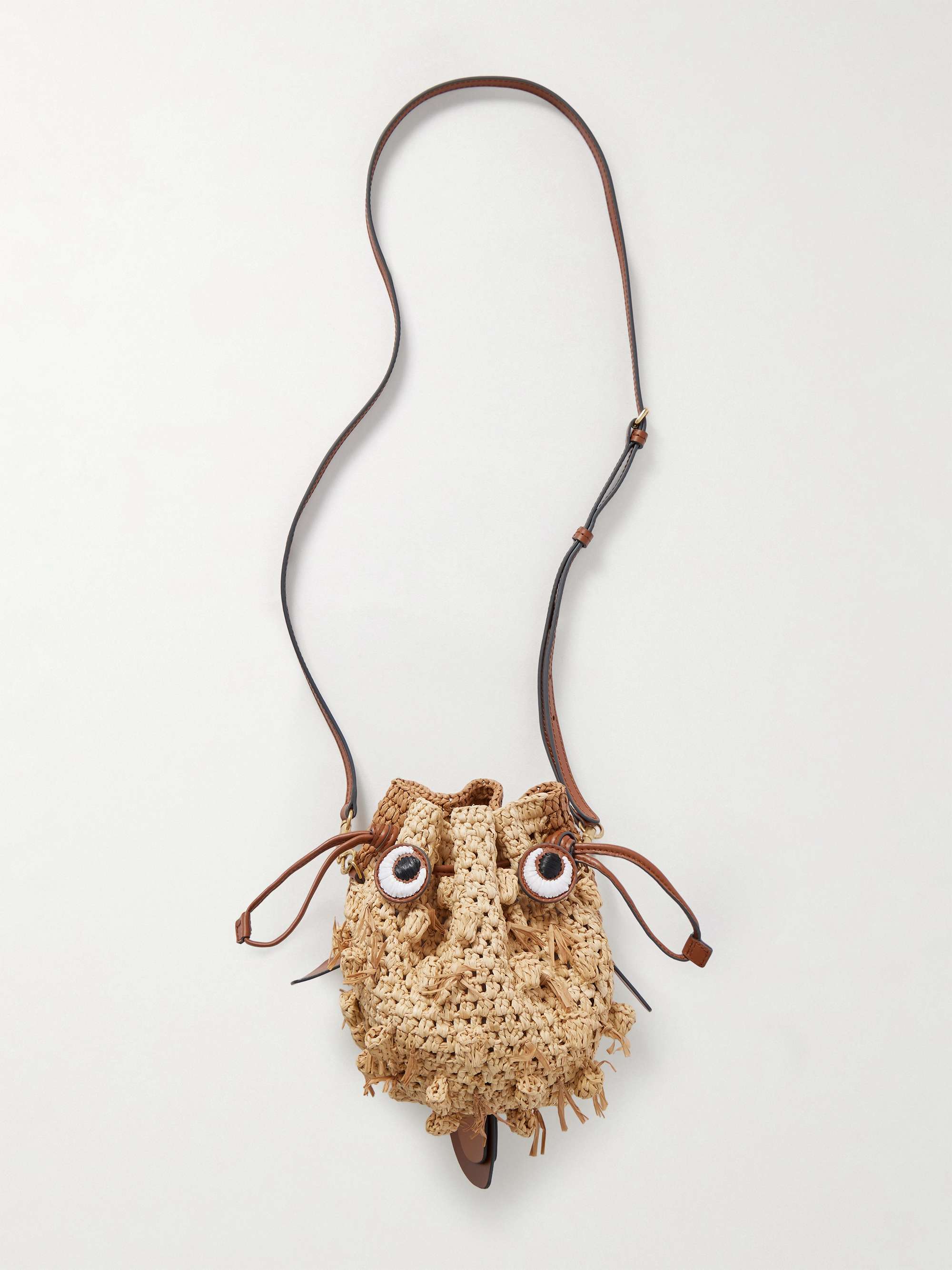 Blowfish Leather-Trimmed Raffia Shoulder Bag