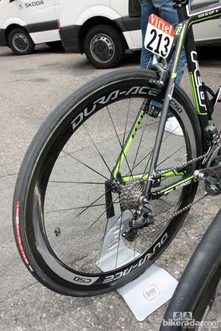Argos-Shimano riders are using Shimano's latest 50mm-deep Dura-Ace carbon tubular wheels.