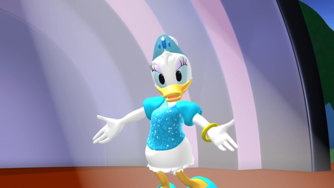 Daisy Duck (Debra Wilson) performing during a talent show on Mickey Mouse Funhouse