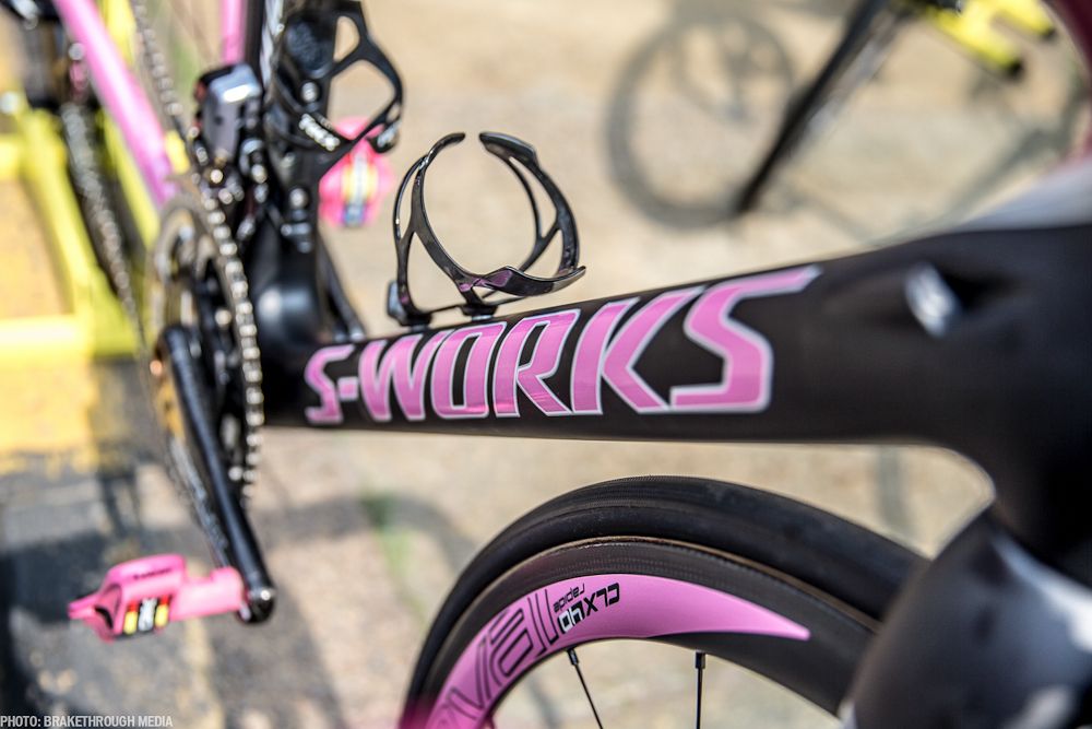 The custom black and pink paint made a striking ride for the final stage.
