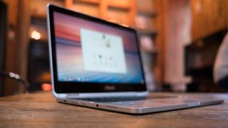 asus chromebook flip on a wooden table