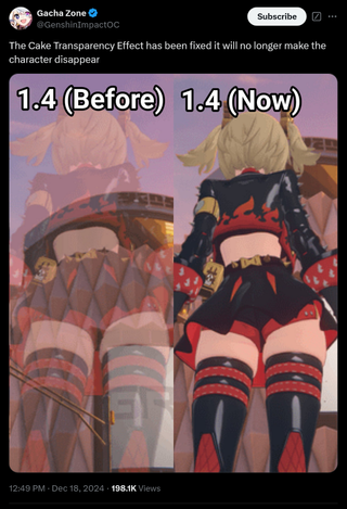 The Cake Transparency Effect has been fix it will no longer make the character disappear