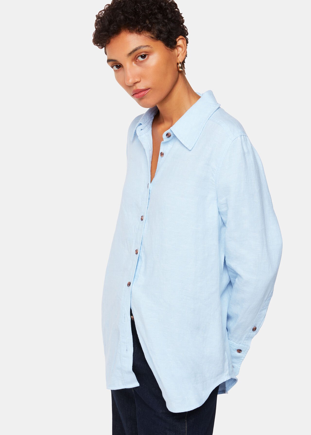 Blue Linen Relaxed Fit Shirt