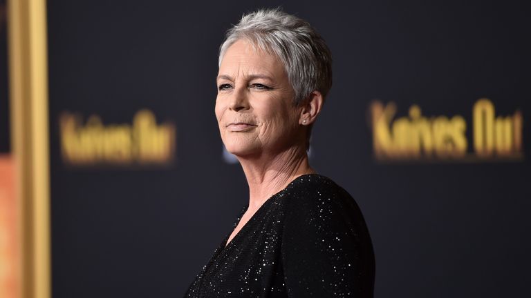 Jamie Lee Curtis attends the premiere of Lionsgate's "Knives Out" at Regency Village Theatre on November 14, 2019