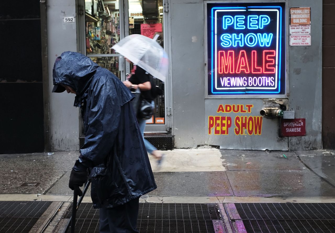 An adult DVD store in New York City. 