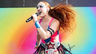 CHICAGO, ILLINOIS - AUGUST 01: Chappell Roan performs during 2024 Lollapalooza Festival at Grant Park on August 01, 2024 in Chicago, Illinois.