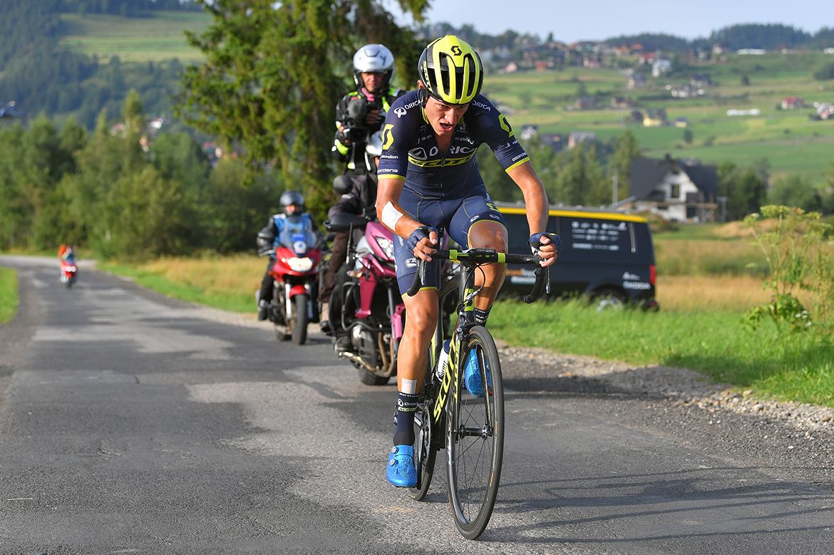 Jack Haig up the road on stage 6 of the Tour de Pologne