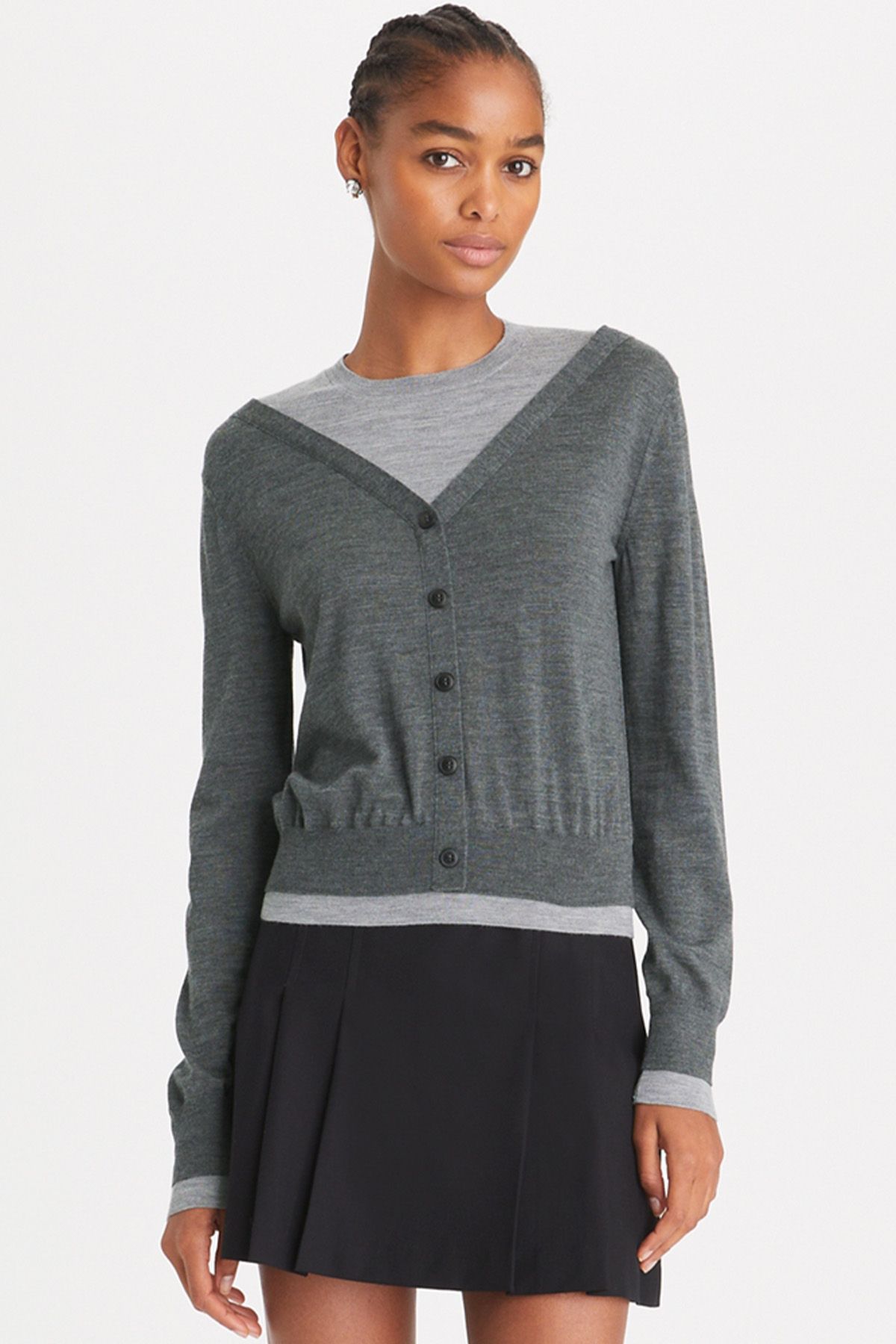 Double Layered Crewneck Cardigan